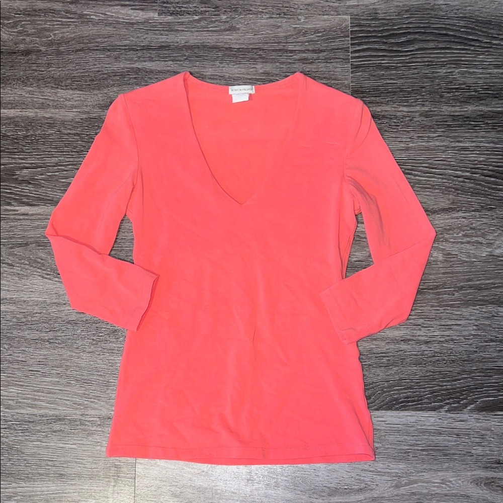 Vintage Boston Proper Coral Quarter Sleeve V-Neck Top Size XS
